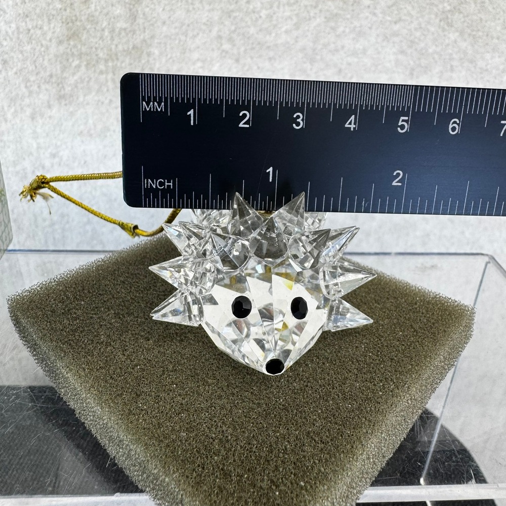 Vtg Cut Crystal Hedgehog Ornament Christmas Holiday Figurine Gold Cord Box - Picture 9 of 11